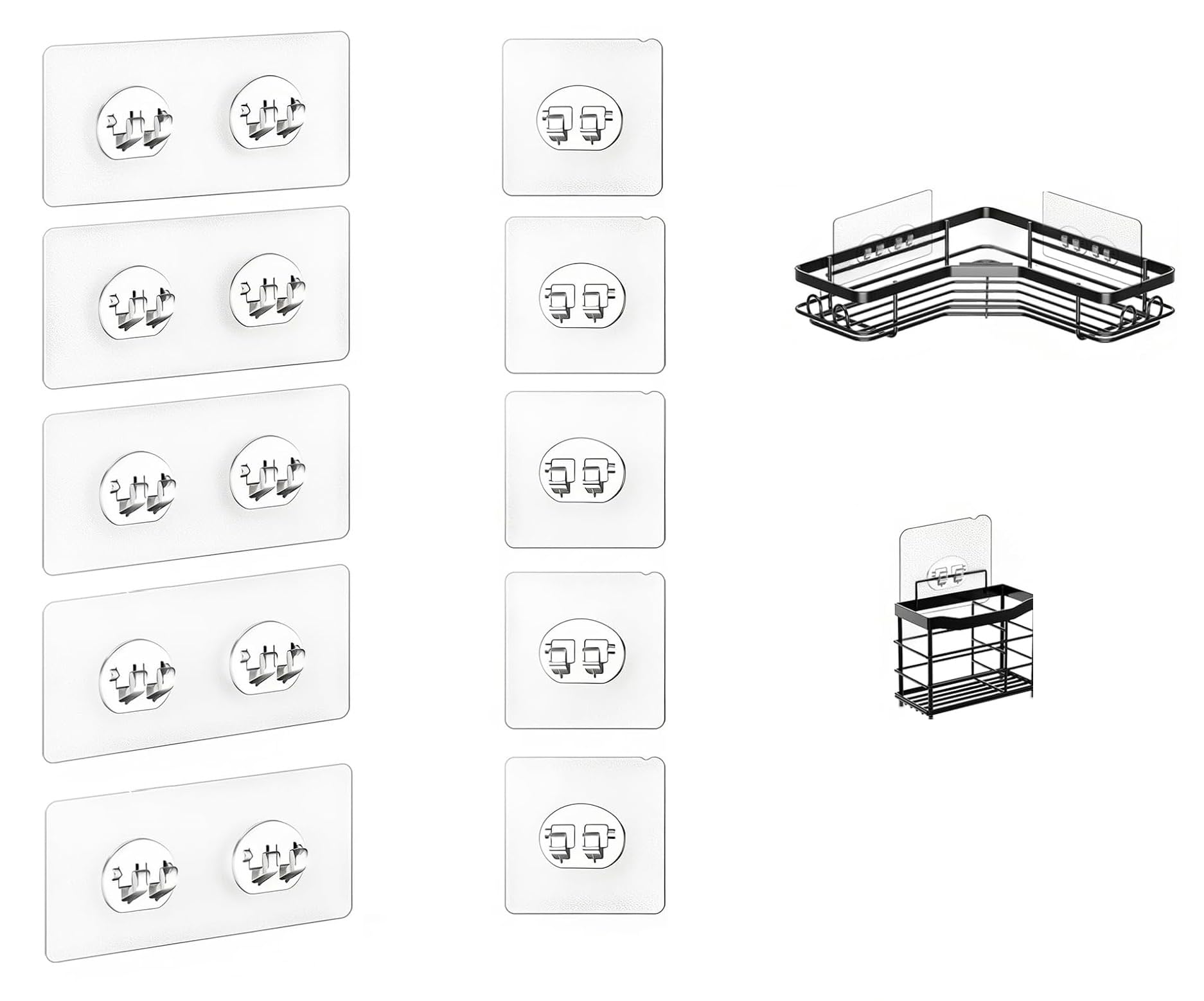 10 PCS Bathroom Shelf Adhesive Hooks for Shower Caddy Basket Strong Self Adhesive PVC Wall Hooks, Double Claw V Shape No Drill Heavy Duty Transparent Sticker Hooks for Kitchen Bathroom-image-30