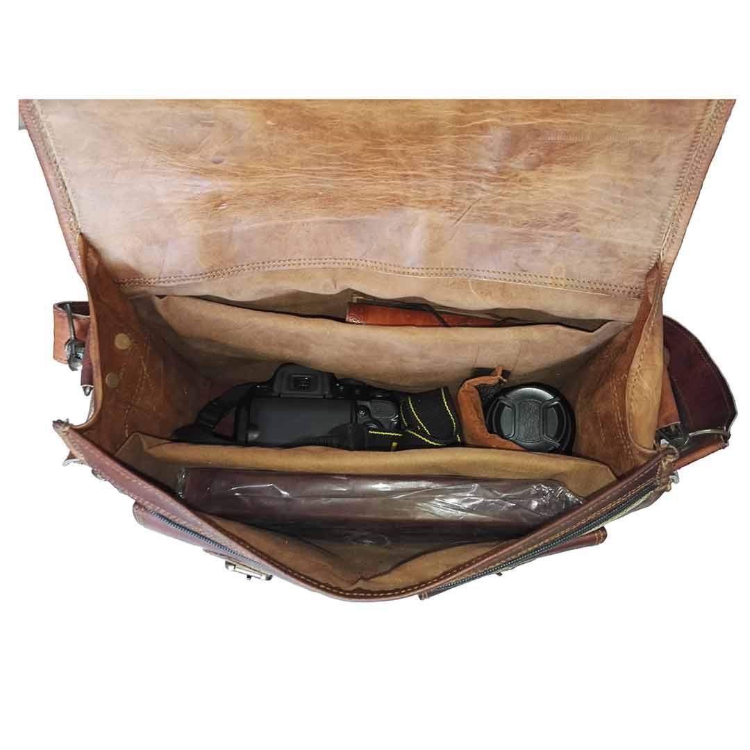 Mad Over Shopping Estilo Vintage Bolsas de Cuero Genuino Acolchado Lente de la cámara Funda DSLR Bag