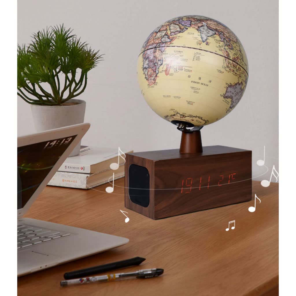Globo Terráqueo 4 w 1 świecąca kula świata, z Bluetooth, audio, zegar, inteligentna lampa stołowa, 20 cm, światowa kula LED, podwyższona ulga, do sypialni, łatwa do odczytania