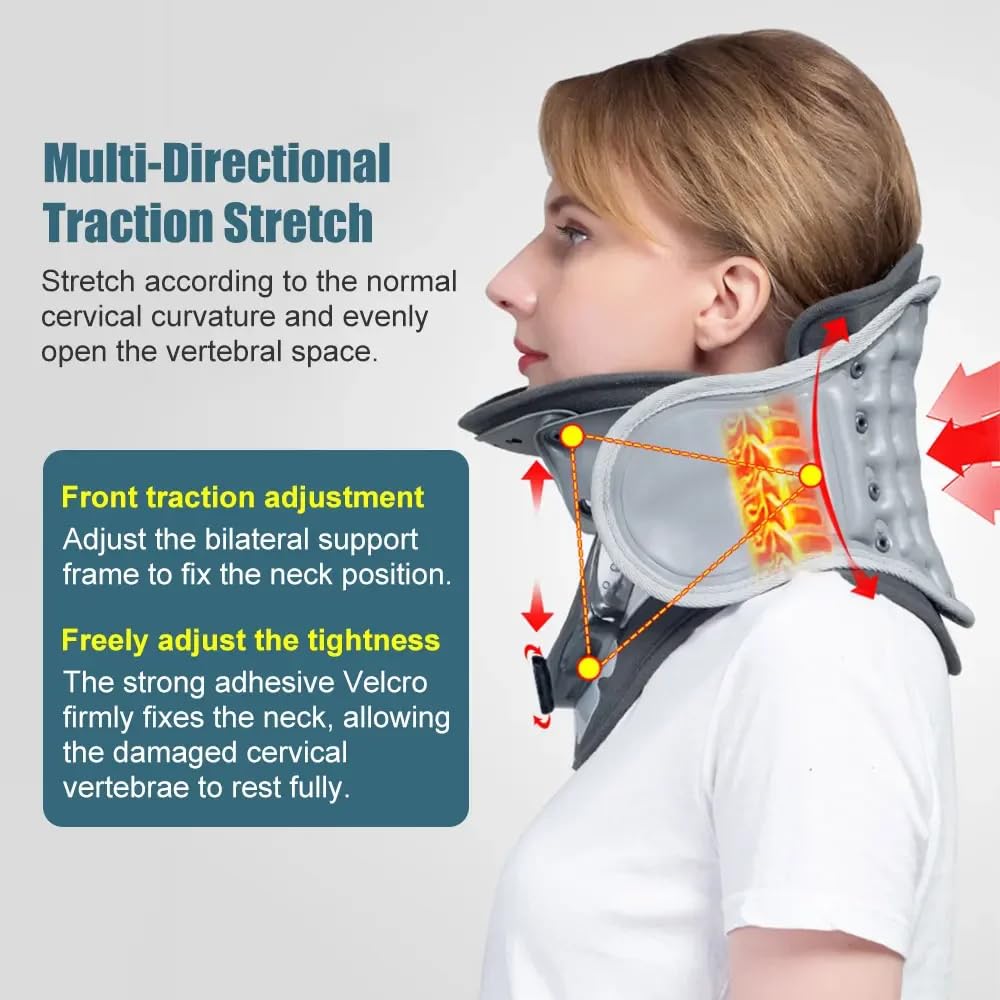 Dispositif de Traction du Cou Cervical,Orthèse de Col et Réglable,Collier Cervical Gonflable,Cervicale Soulage La Douleur for Distraktions Device,Outil de Thérapie de Correction D'étirement du Cou