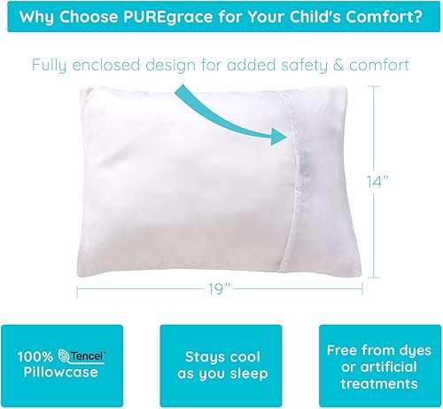 Miniatura 3 de PUREgrace - Funda de almohada de eucalipto para niños pequeños (14 x 19)  Sedosa, suave y natural, 100% Tencel, agradable para la piel sensible,