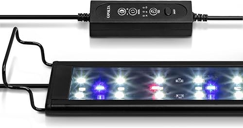 Gamalta Luz de acuario, luz de acuario de espectro completo con soporte expandible, LED blanco, azul, rojo y verde, temporizador ajustable y brillo