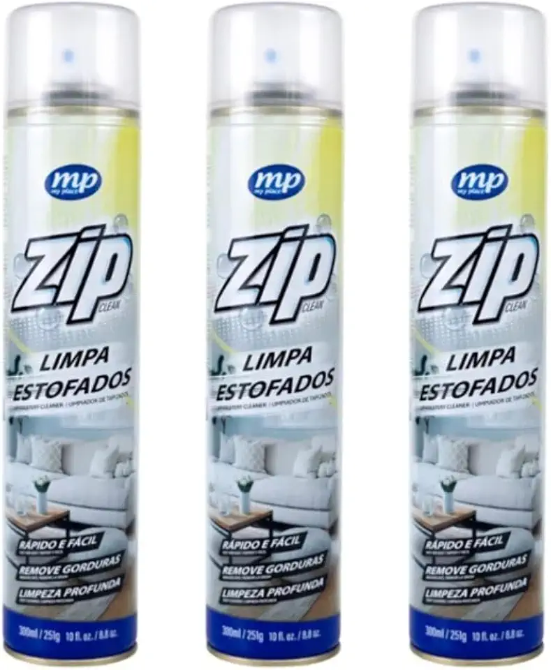 Kit 3 Spray Limpa Estofados ZIP My Place, 300ml, Limpeza Profunda para Tecidos e Estofados, Fácil Aplicação