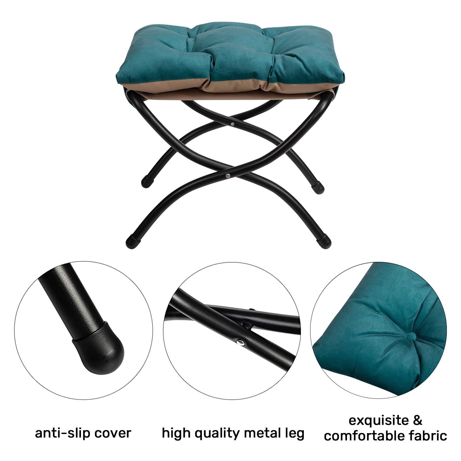 HollyHOME Sessel mit Hocker Ohrensessel mit Hocker Sessel Wohnzimmer Relaxsessel Schlafzimmer Lesesessel Lounge Sessels Armlehnensessel, Blau Grün