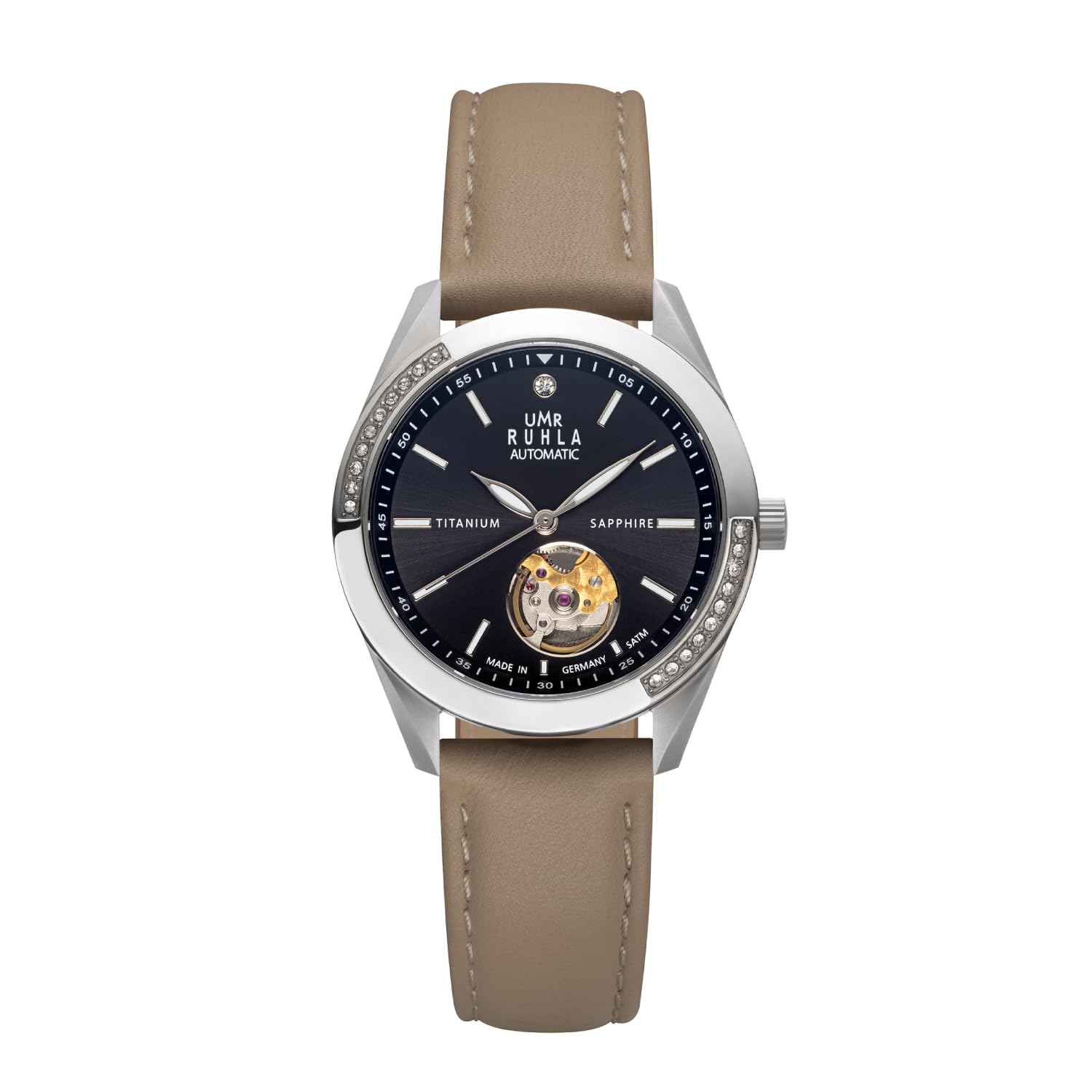 UMR RUHLA Armbanduhr, Damen, Automatik, Lederarmband, Titangehäuse, wasserdicht bis 5 bar
