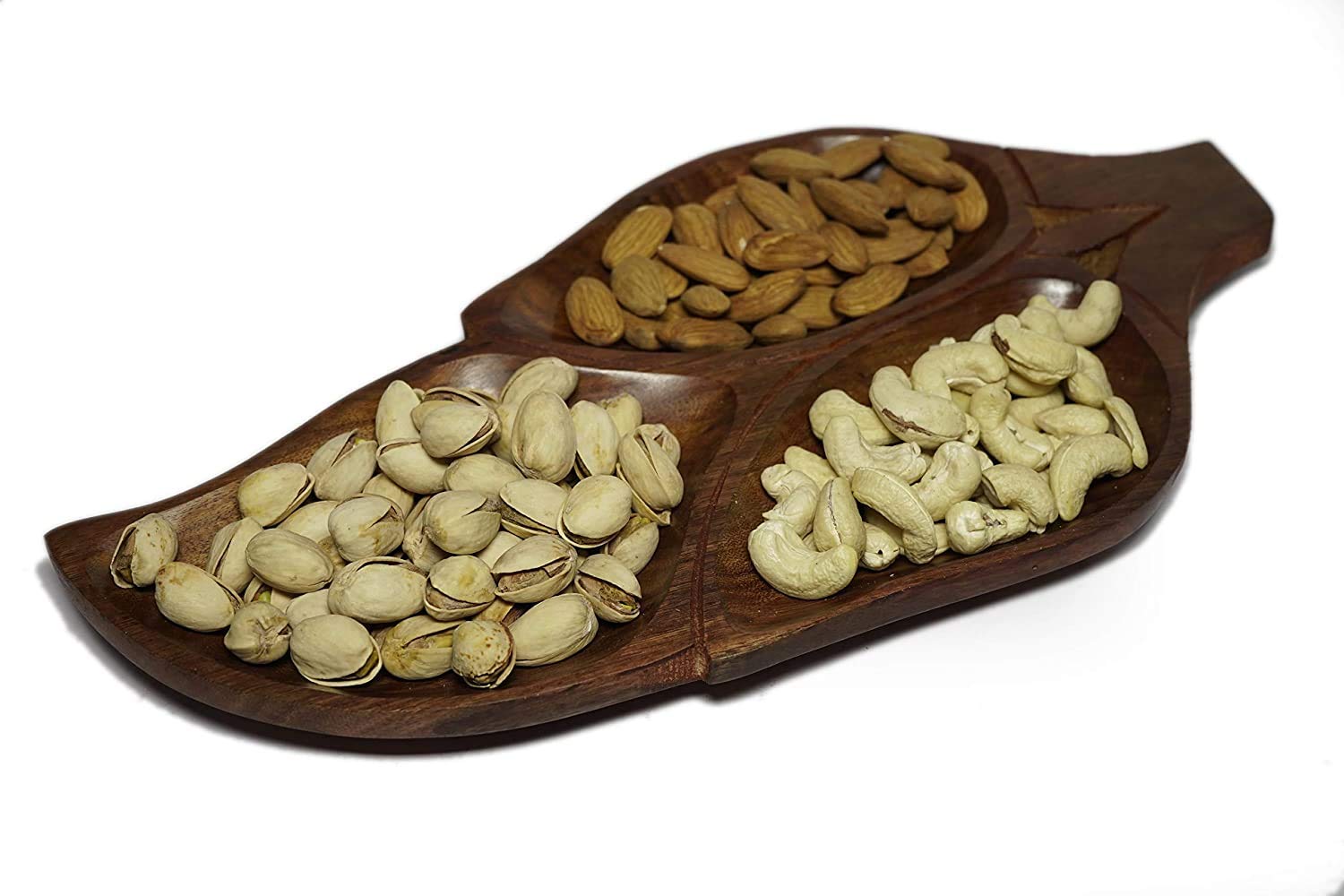 DECORVAIZ Snacks, Dry Fruits Serving Handcrafted Wooden Tray Cum Platter - 3 Compartments 1