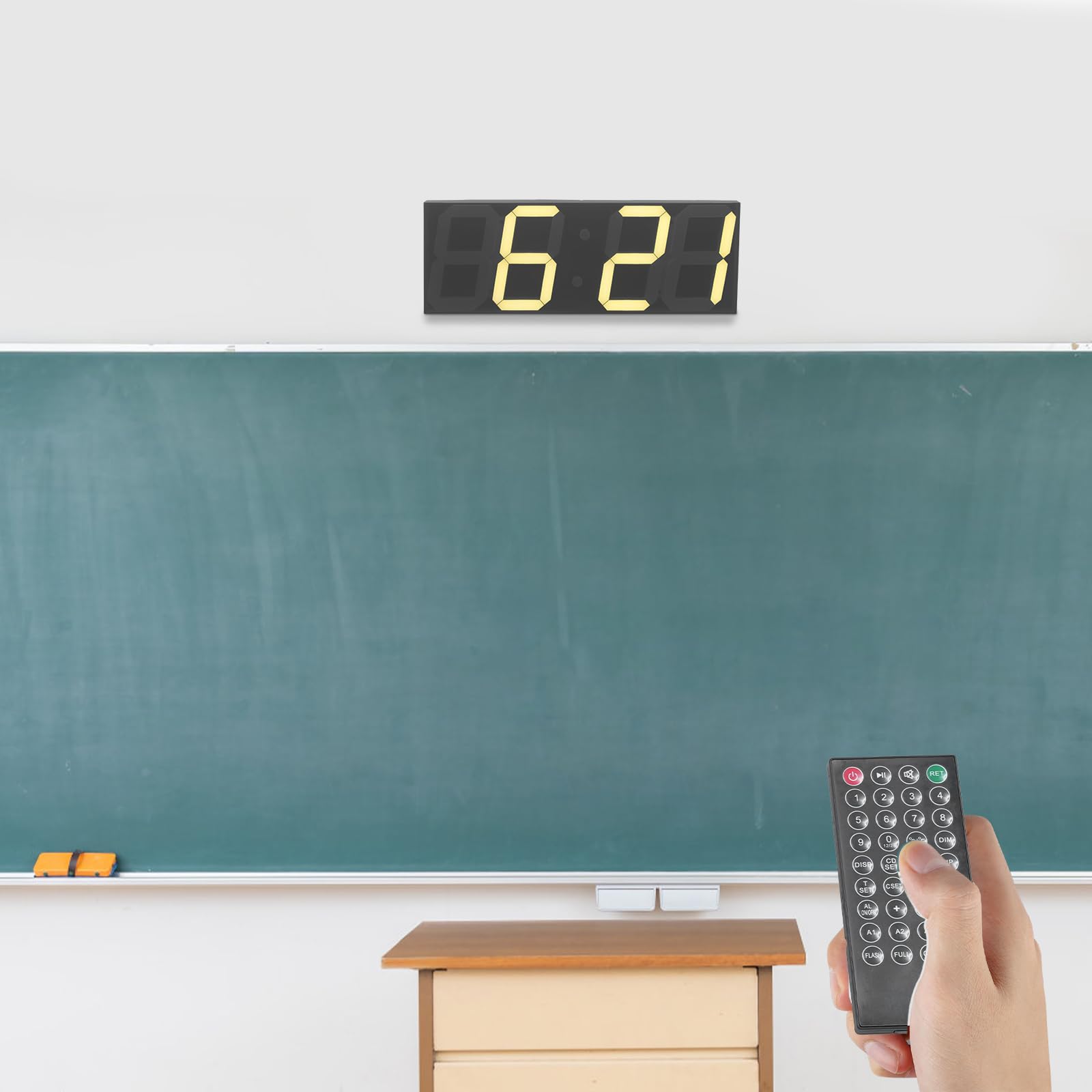Reloj de pared digital LED, moderno reloj despertador de pared/mesa con mando a distancia, temporizador de cuenta atrás, 16 alarmas, indicador de temperatura y fecha, 8 niveles de brillo, negro (45 x