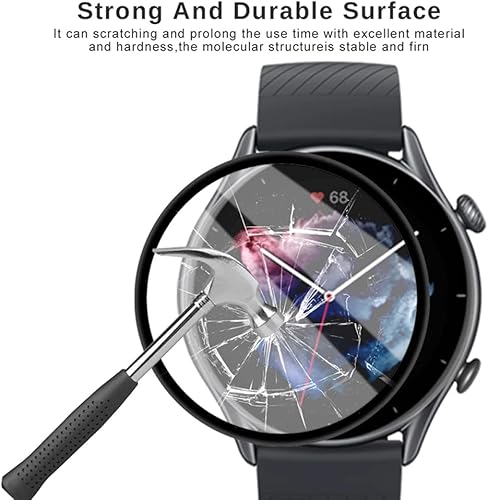 Miniatura 4 de Protector de pantalla de borde curvado 3D de 3 piezas compatible con Amazfit GTR 3 Smart Watch, película protectora de TPU transparente HD suave