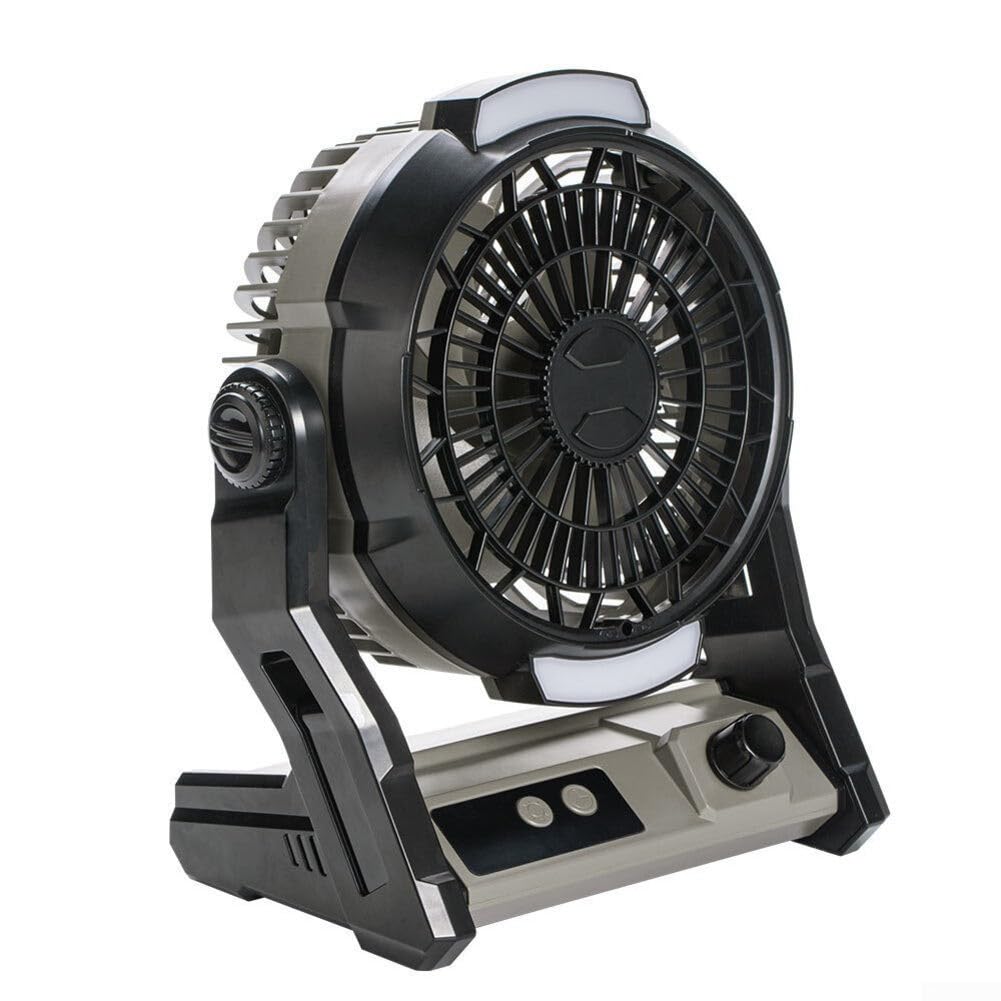 Ventilador portátil de 10000 mAh con iluminación LED de modo dual, temporizador y control de velocidad ajustable para camping y uso al aire libre (gris)