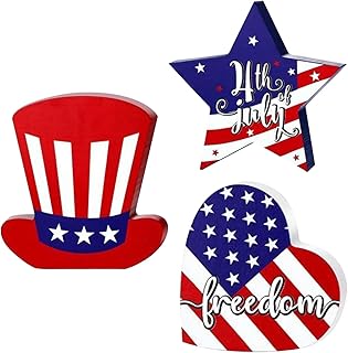 Letrero patriótico de mesa del 4 de julio, decoración de madera para mesa del Día de la Independencia, letrero rústico conmemorativo para escritorio, centro de mesa con patrón de bandera de Estados