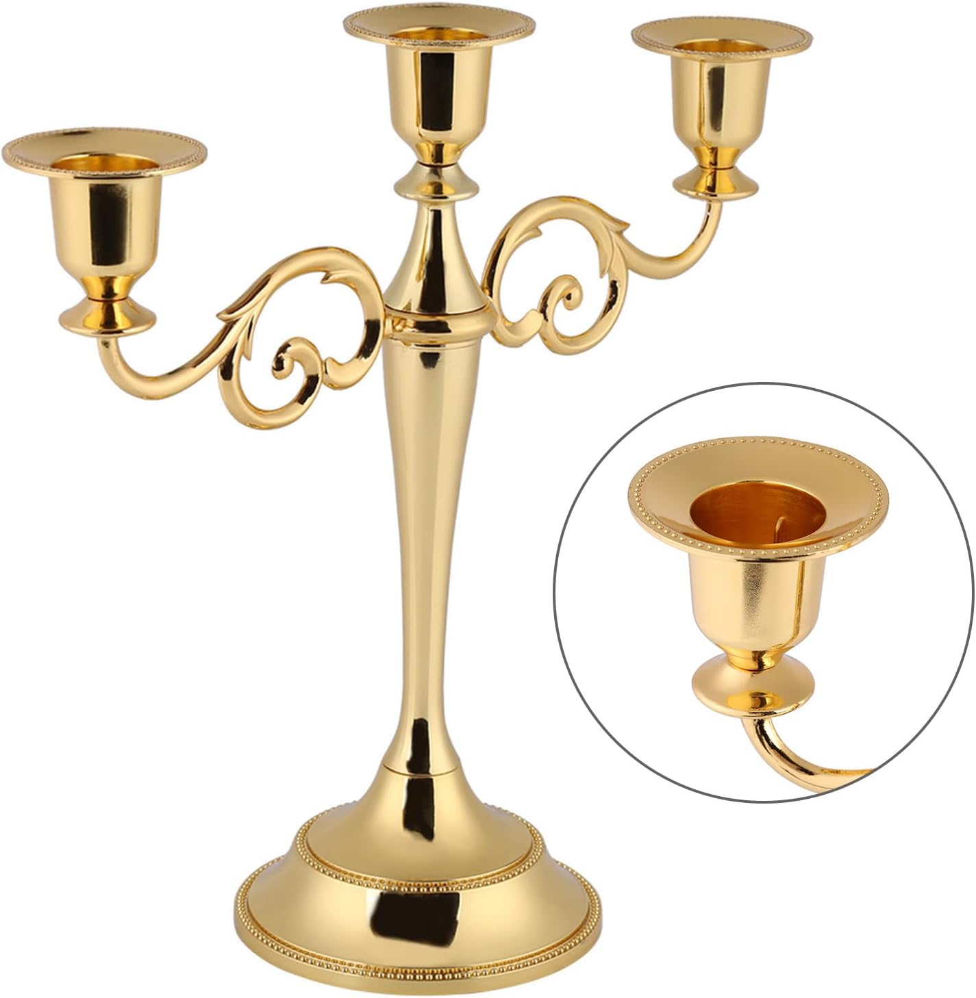 Metal Candelabra, 3 Arms Metal Candle Holder 9.8inch European Style Tall Candlestick for Wedding Home Dinner Table Decor Candleholders