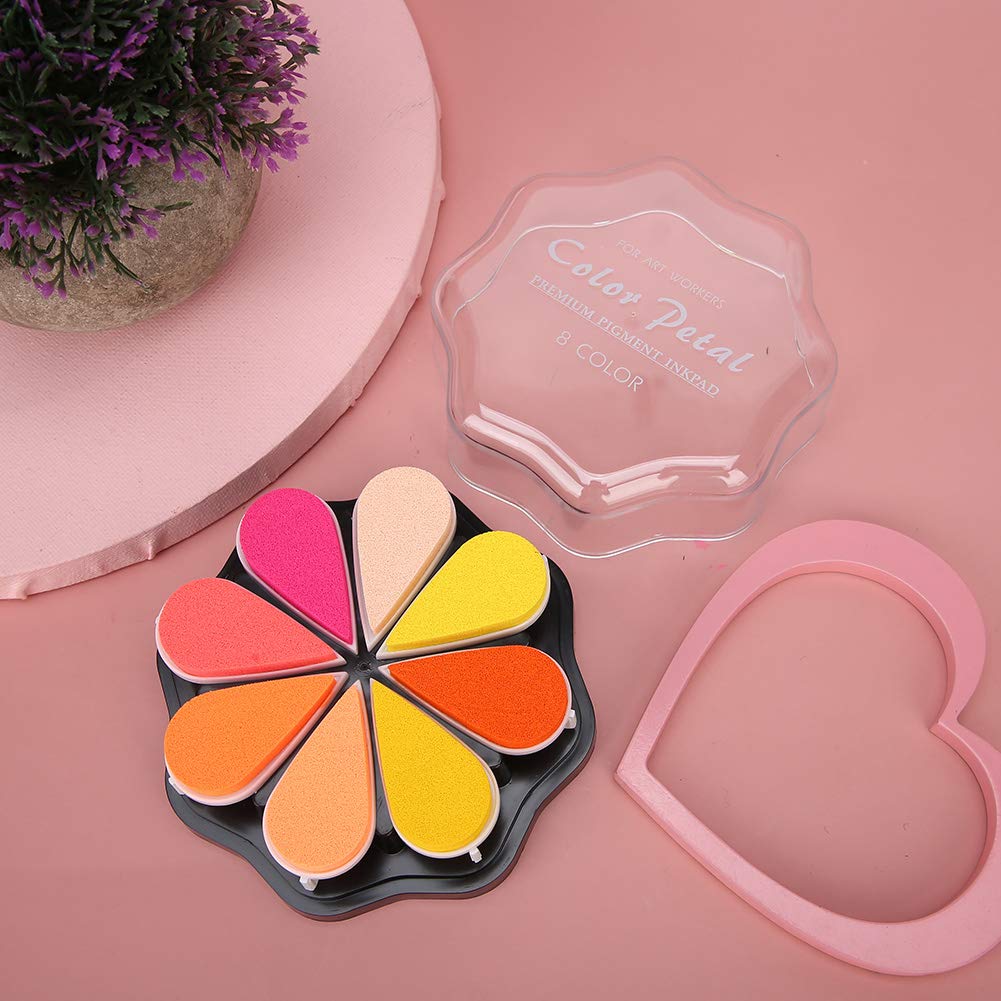 Poduszka Atramentowa Petal, Zestaw Pigmentów w 8 Kolorach, | Poduszka Stemplarska, Tusz Pigmentowy, Usuwalne Ośmokolorowe Płatki, Wolno Schnący 1 do 15 Minut, Papier Drewniany,