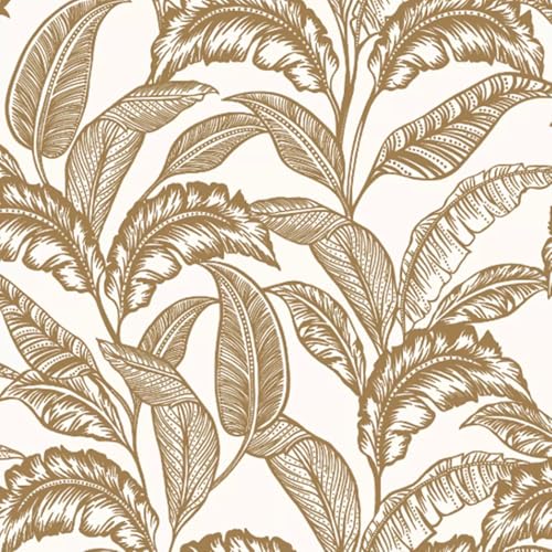 SOPHIE LAURENCE OffWhite Gold Leaf Wallpaper Cream Metallic Tropical Floral Feature Wall Bedroom