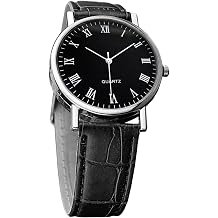 Mens Watches - Analog Wrist Watches with Leather Strap - Elegant Classic Three Hand Analogue Wristwatch Easy Reader for Mens Business Casual Sports