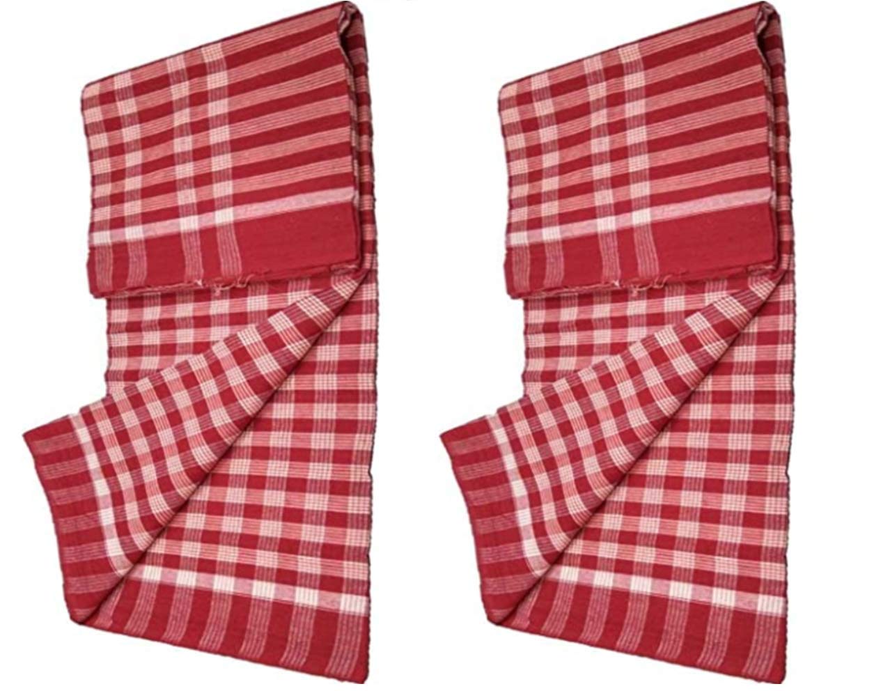 M Tech Gamcha Cotton Towel Gamosa of Bengal 100% Cotton Red Color Check Pattern for Men, Women(Set of 2) (Red & White)-image-49