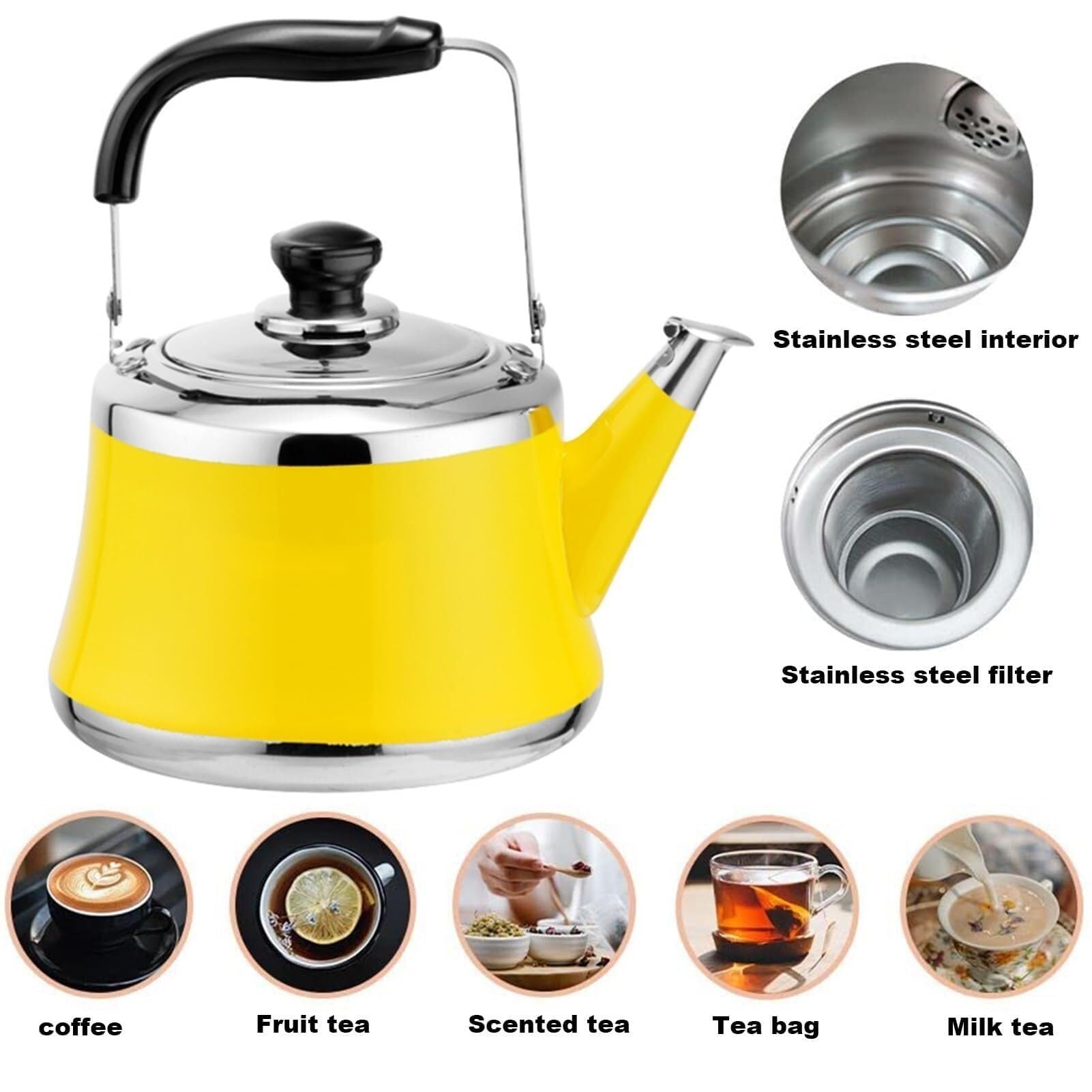 Bonita tetera silbante de acero inoxidable con infusor extraíble(Orange,1.6 Quart)