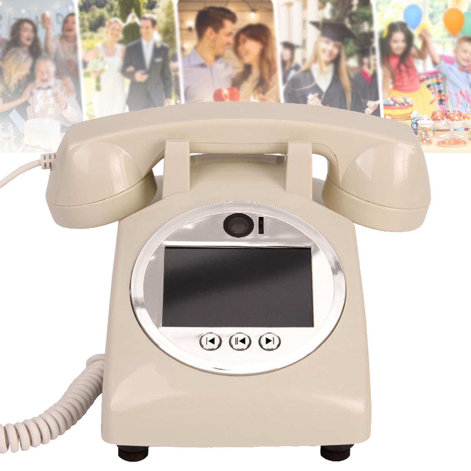 SENJINGHUA Video Guest Book Wedding Phone, Wireless Audio Guestbook Phone, Customized Voice Message Recording for Weddings, Graduation Parties and Banquets Beige-64GB