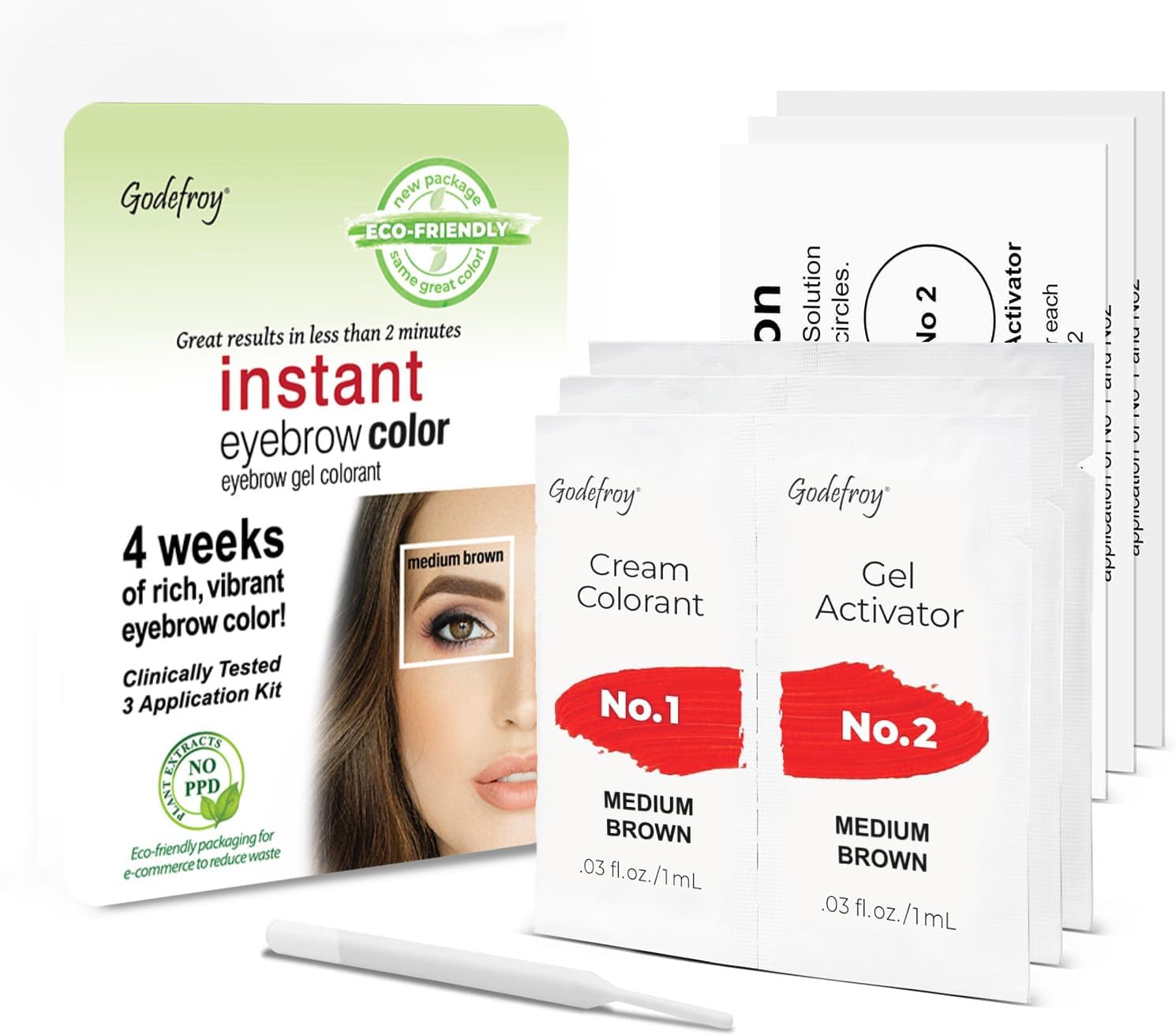 Godefroy Instant Eyebrow Color, Medium Brown, 0.18 ounces, 12-weeks of long lasting, 3-applications per kit, 3 Count (Pack of 1)