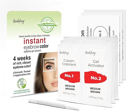 Godefroy Instant Eyebrow Color, Medium Brown, 0.18 ounces, 12-weeks of long lasting, 3-applications per kit, 3 Count (Pack of 1)