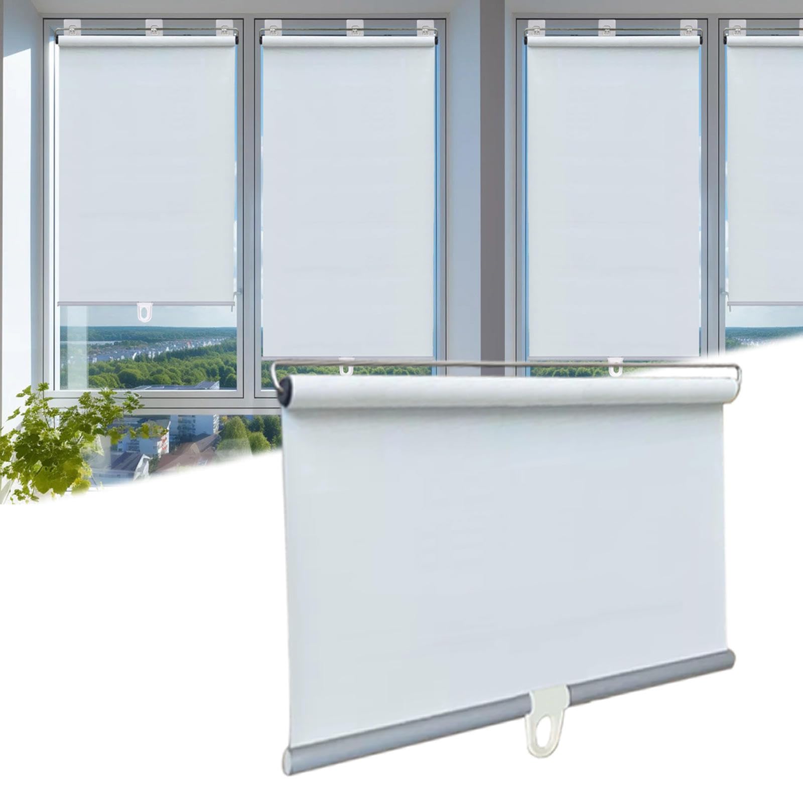 Total Blackout Roller Window Shades,No Drilling Roller Blinds,32cm 40cm 58cm 80cm 100cm 125cm Wide Portable Shades,Roll up Spring Window Blinds,Temporary Privacy Blinds,White-45x150cm(17.7x59in)