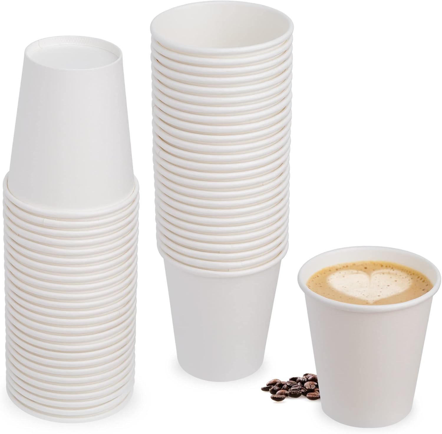 STACKABLES 50 Pack White 10oz Single Wall Paper Cups for Hot and Cold