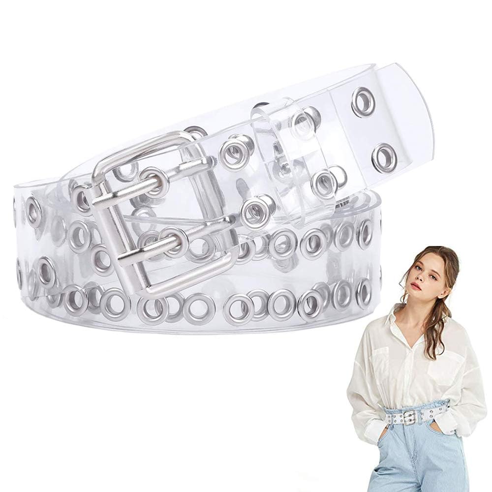 Cinturones Transparentes PVC Para Mujer - Pack 3 Unidades Con Diseños Punk Y Doble Ojal