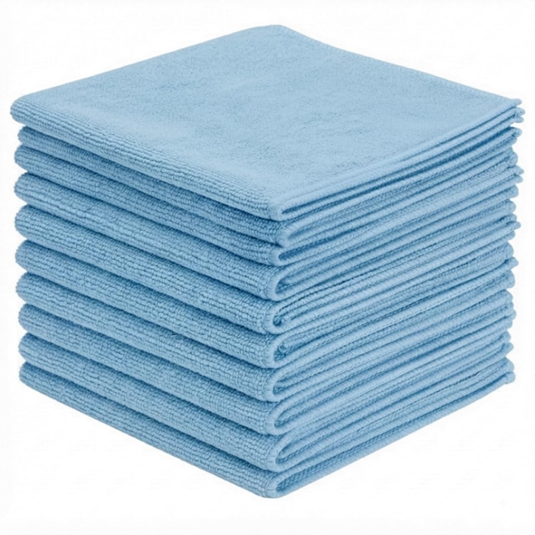 ABENA Blue Microfibre Cleaning Cloths, 32cm x 32cm, Pack of 10, Reusable Soft Glass & Surface Cleaning Cloth for Mirrors, Windows & Water-Resistant Surfaces, Streak-Free Dusting & Polishing Cloth