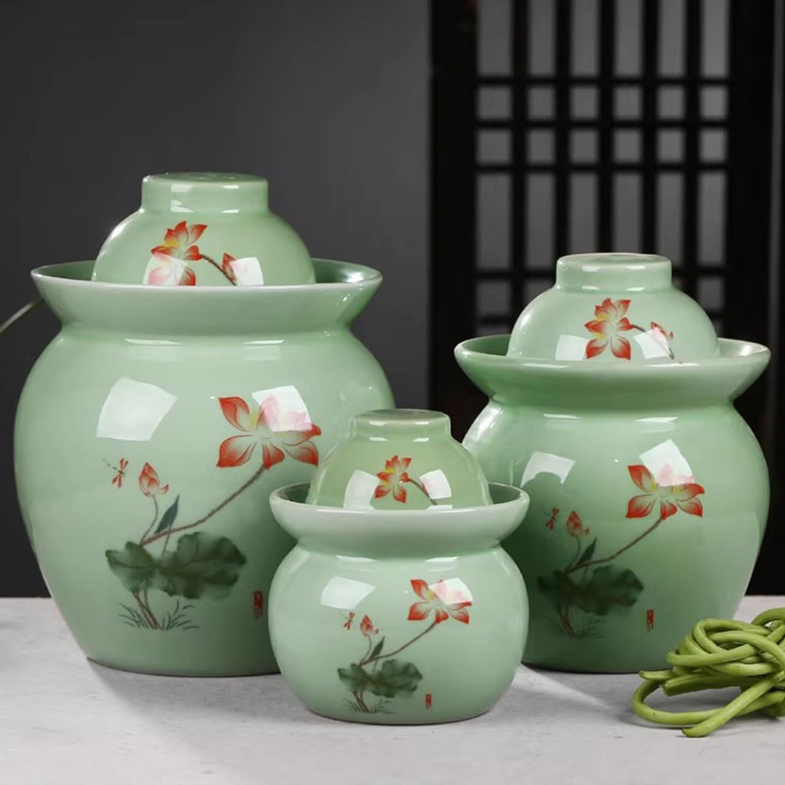 Tradycyjny chiński porcelanowy słoik na kiszonki, garnek do fermentacji, słoik do fermentacji z pokrywką z uszczelką wodną, kamionkowy fermentator do sosu kimchi, ceramika jingdezhen,B,3.5kg