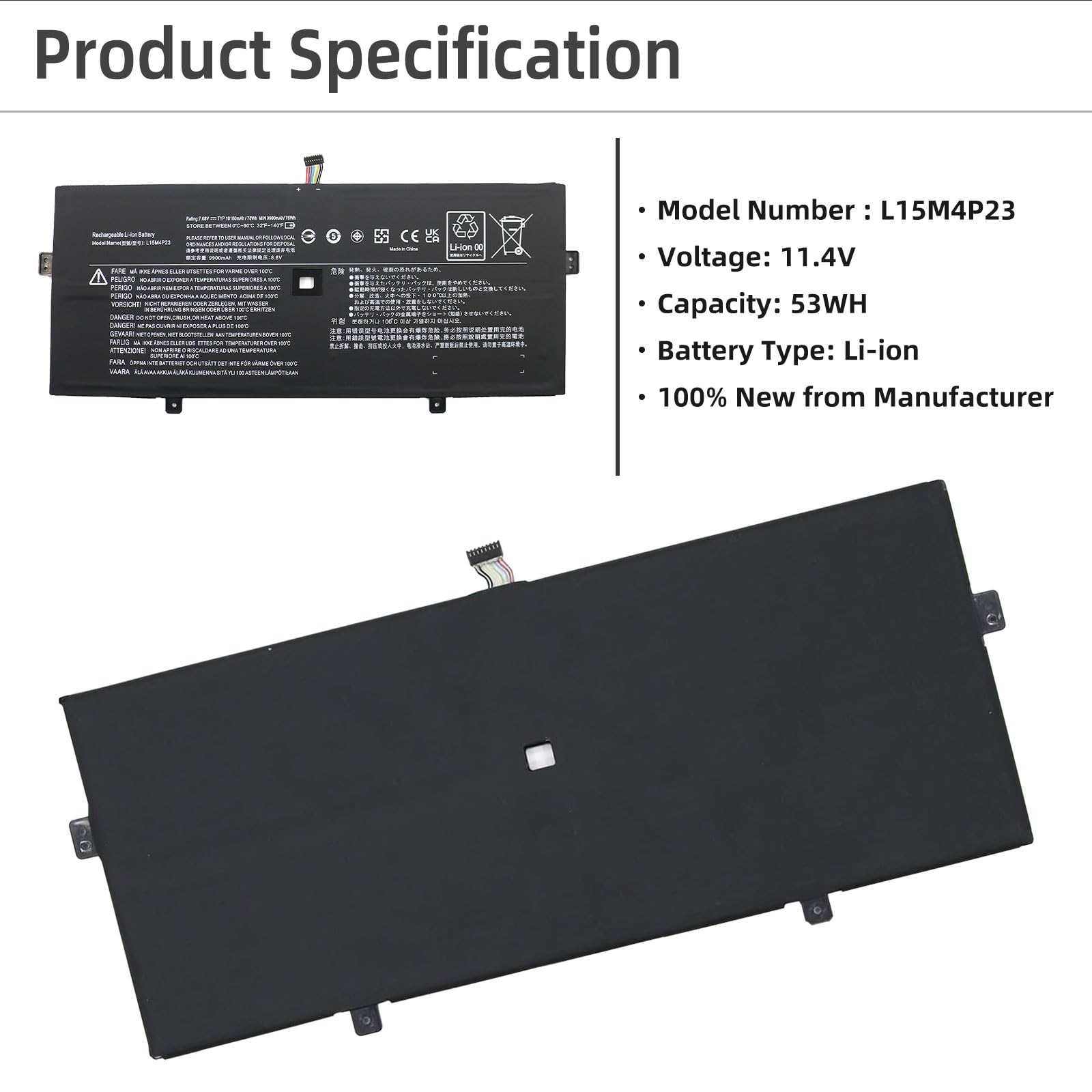 Batería De Repuesto Para Lenovo Yoga 910 - Modelo L15M4P23, 78Wh, Polímero De Litio, Compatible Con Varios Modelos