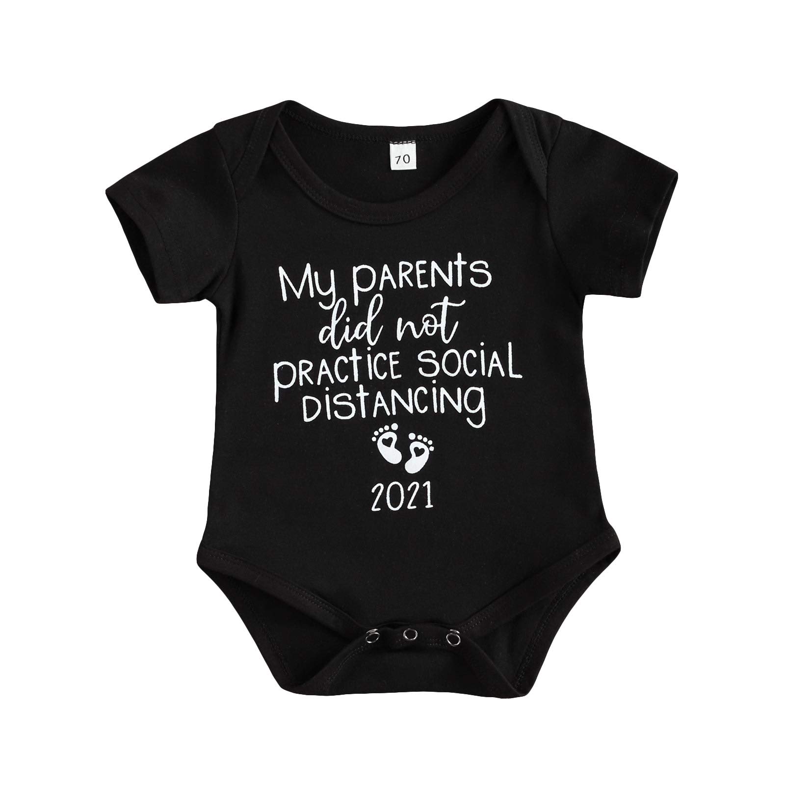 BULINGNA Newborn Baby Girl Funny Letters Print Short Sleeve Bodysuit Romper 2021 Shirt Summer Outfit (Black, 0-3 Months)