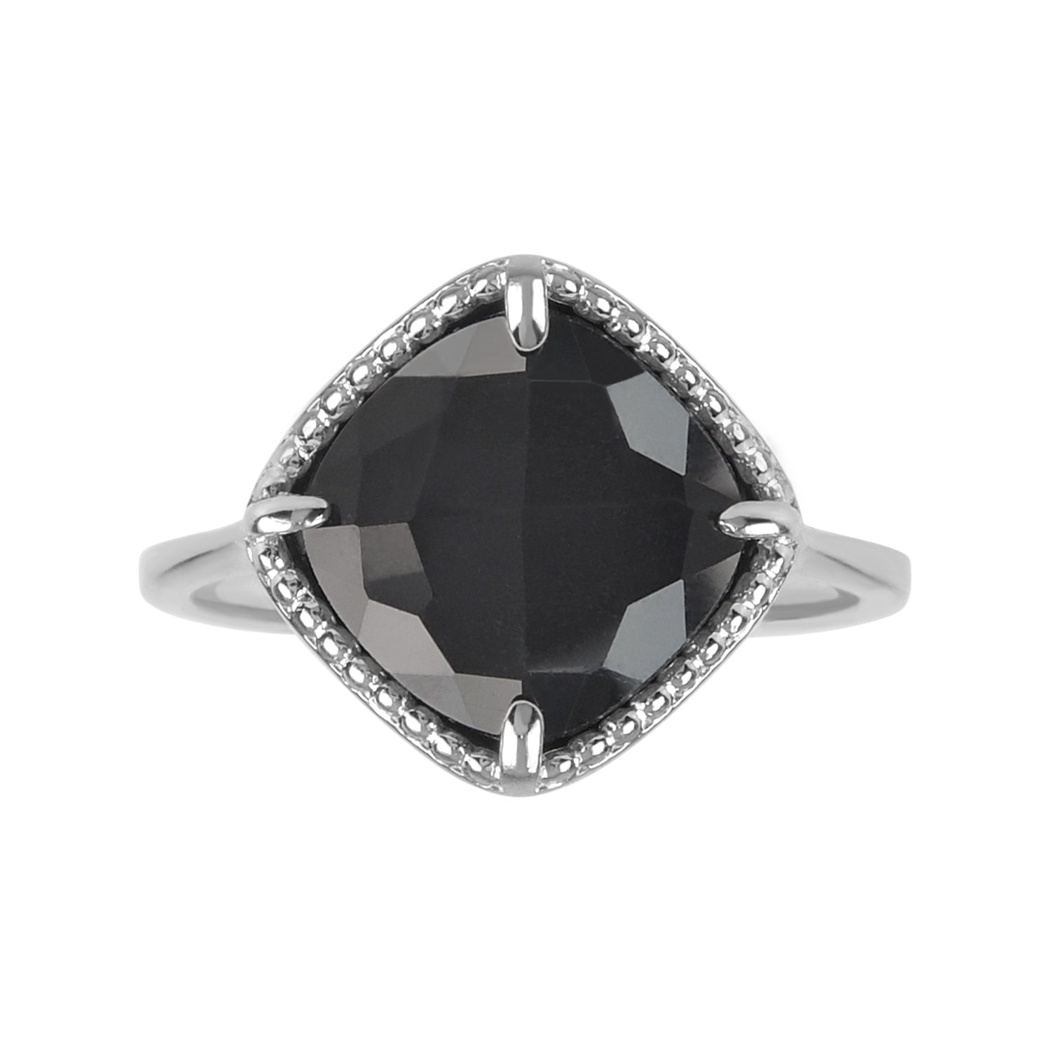 Aura by TJM925 STERLING SILVER CUSHION SHAPE RING SET WITH 4.12 CTW, CHECKERBOARD CUT CRYSTAL & HEMATITE DOUBLET