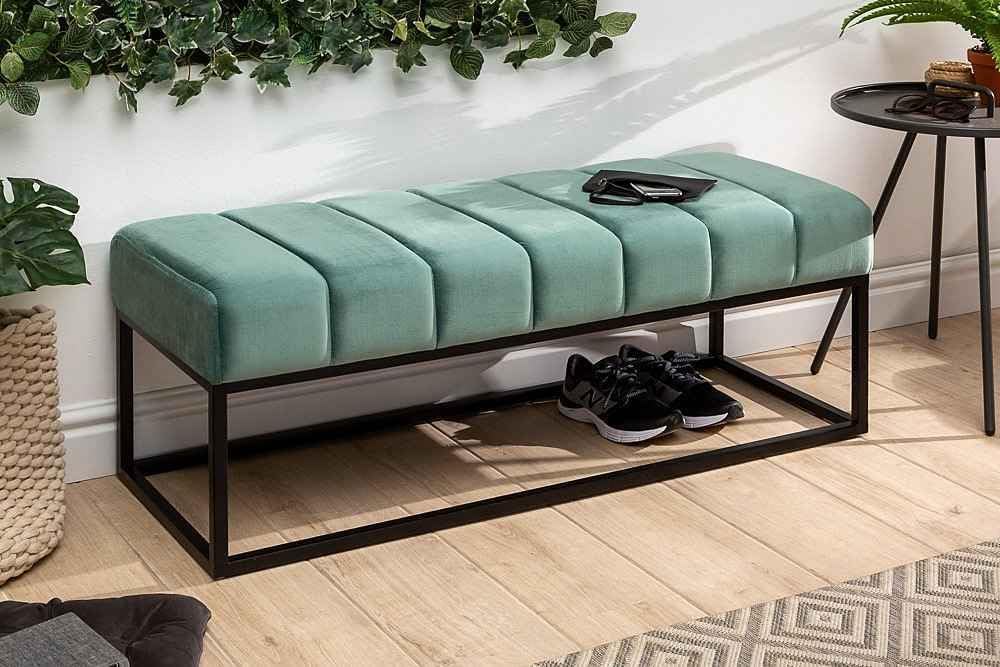 Upholstered Metal Bench for Living Room & Bedroom | Modern Velvet Seating Bench with Sturdy Iron Frame & Shoe Storage Rack | Entryway End of Bed Hallway Bench (Design 5)-picture-14