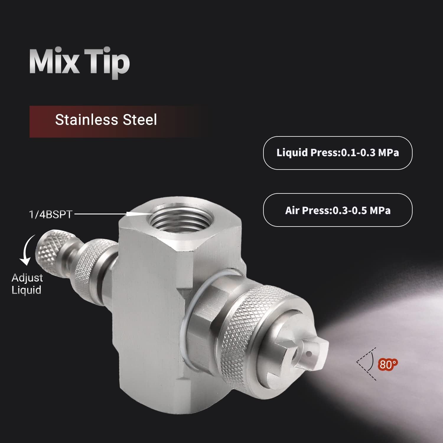 Bettomshin 1/4BSP Female Thread 80 Degree Round Spray Air Atomizing Mist Nozzle 304 Stainless Steel