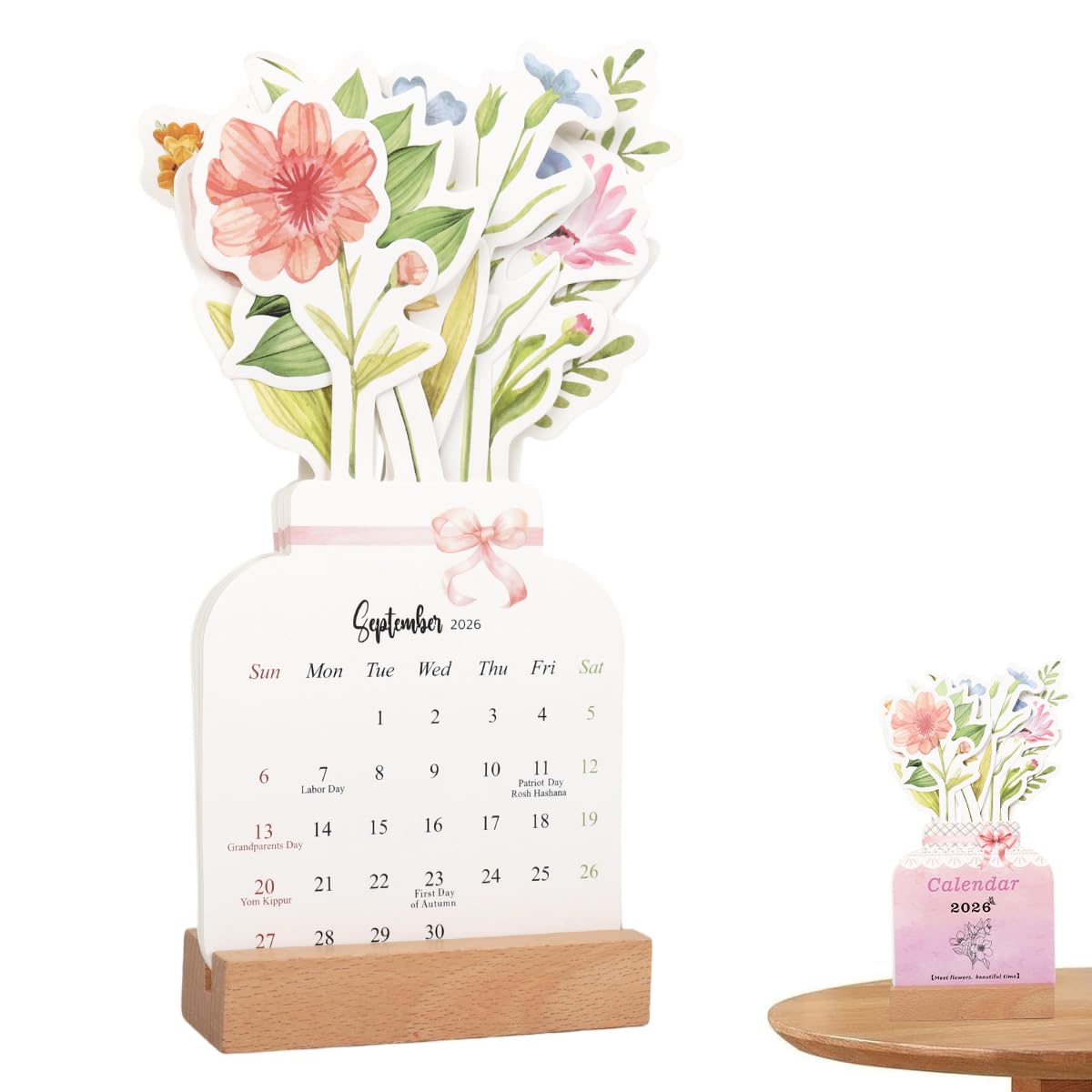 OFIFO® 2026 Desk Calendar Paper Art Flower Vase Design, Mini Monthly Calendar with Wooden Stand for Office Desk, Home De