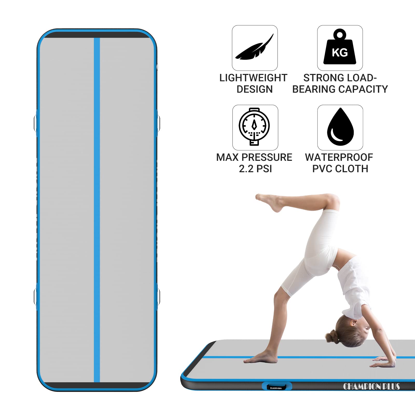 Aufblasbare Air Matte Track Tumbling Matte 3m/4m/5m Gymnastikmatte Turnmatte mit elektrischer Luftpumpe, Yogamatte, Camping Trainingsmatte, Fitness Yoga Sportmatte