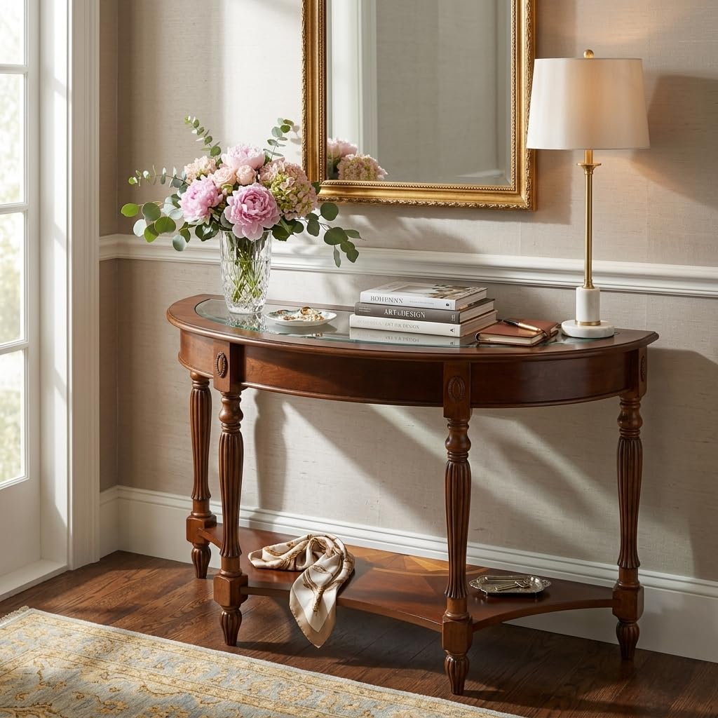 Amazon.com: Entry Console Table With Glass Top, Semi-Circle Wood