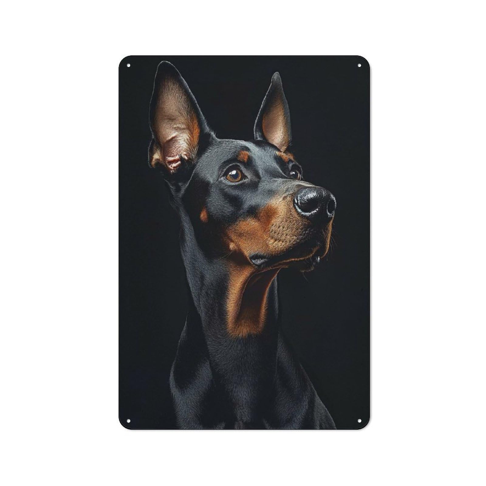 Junmoney Style-11 Tin Wall Plaque 30X20cm With Doberman Pinscher Portrait On Black Background For Studio Or Craft Room, For Kitchen, Dining Room And Home Bar Wall Decor