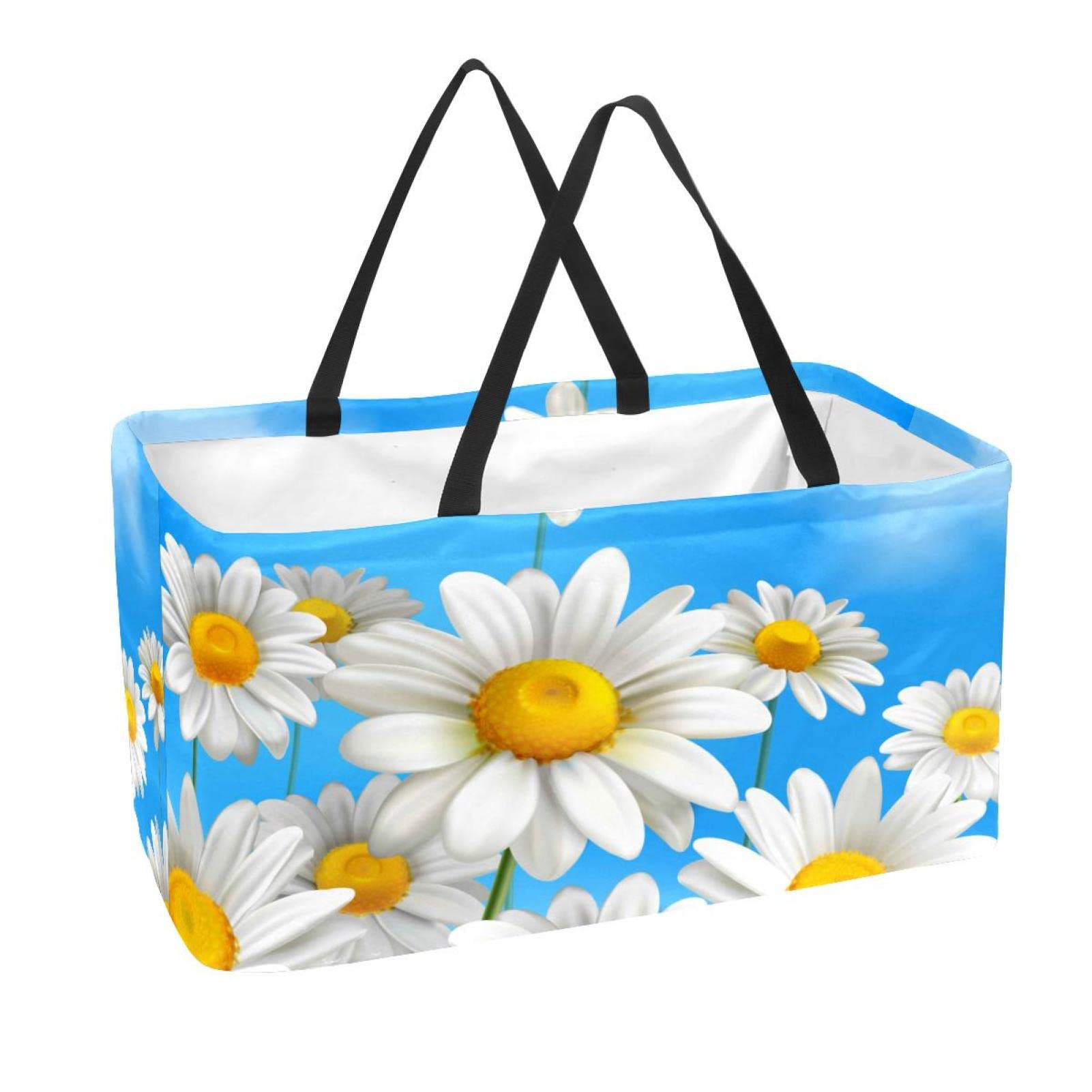 White Rectangular Shopping Basket Laundry Baskets Fabric Storage Bin Boxes Daisy Flowers