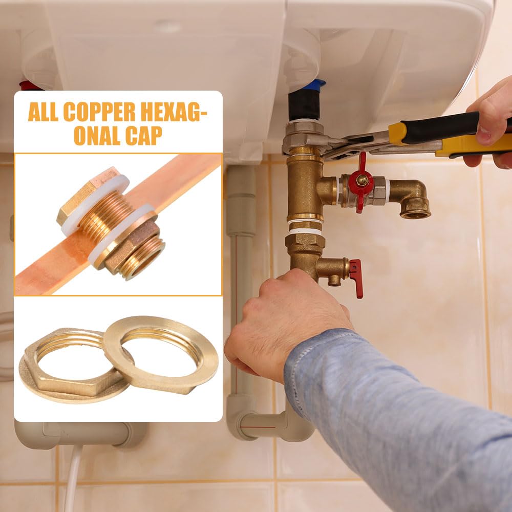 8 Piezas Contratuerca Laton Hexagonal Tuercas de Bloqueo de Latón Hembra 3/4 de Pulgada Tuercas Laton de Brida para Grifos de Lavabo de Baño, Accesorios de Fontanería, Accesorios de Hardware