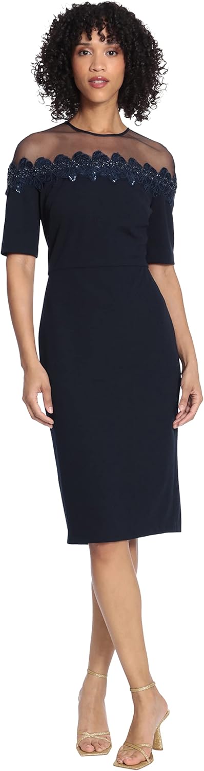 Maggy London Women's Maggy London Women's Mesh Yoke Pencil Skirt Dress with Applique Trim