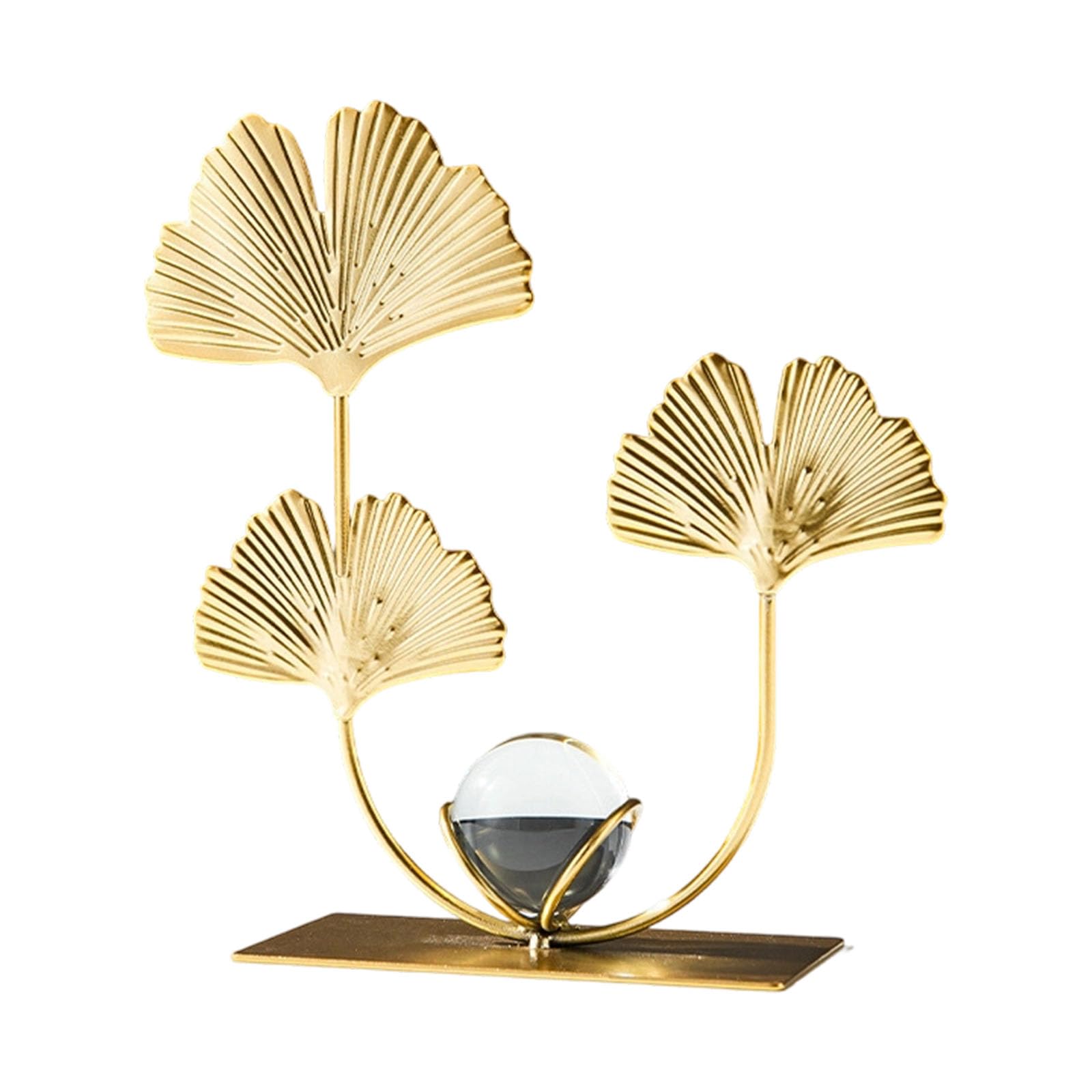 Osniyaw D Leaves Statues With Crystal Ball Art Sculptures Iron Golden Leaves Figurines Sculptures Table Ecoration Home Ecor Table Ecoration