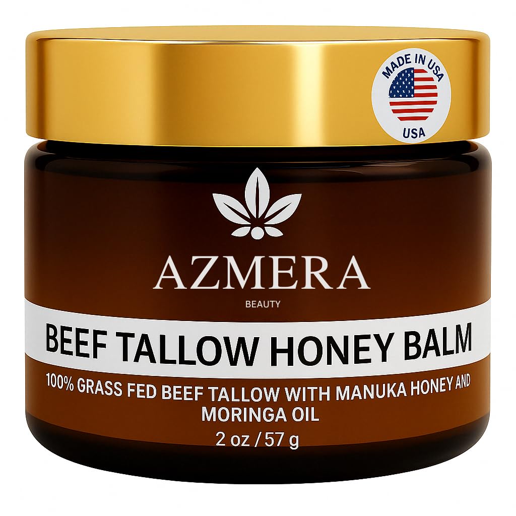 Azmera Beauty 100% Grass-Fed Beef Tallow Balm For Skin Manuka Honey MGO 263+, Organic Beeswax & Olive Oil – Handmade All-Natural Skincare for Soft,