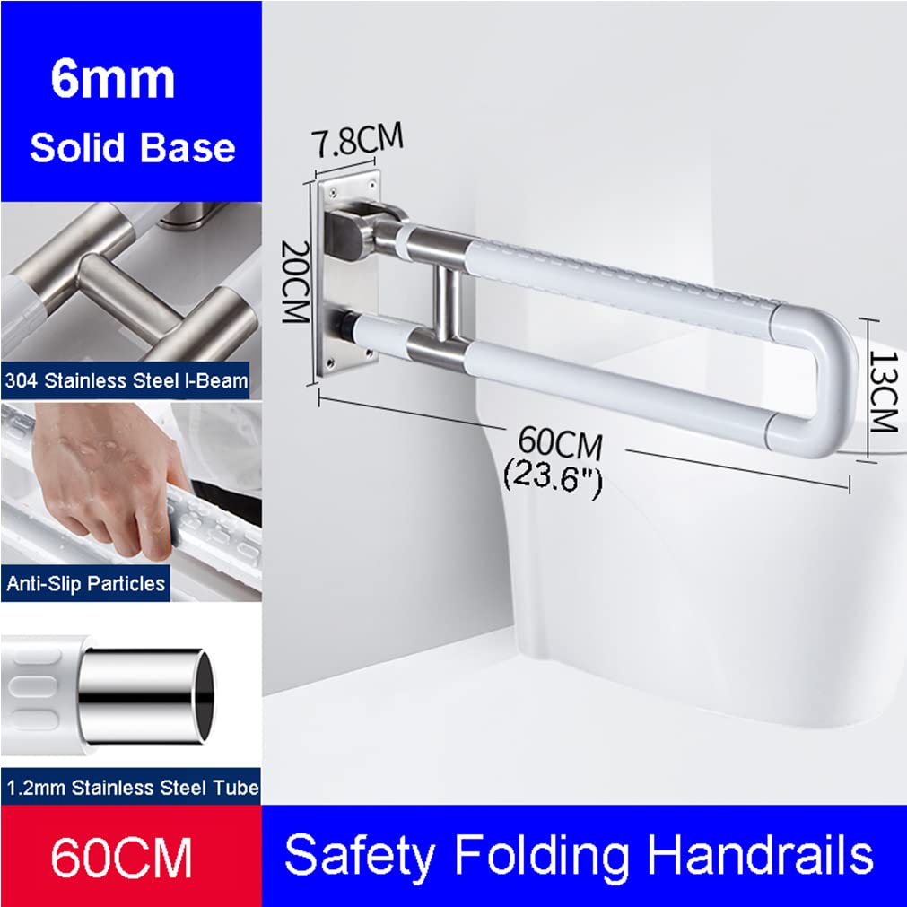 Barras De Sujeción Barra De Apoyo Abatible WC Manija de Soporte Marco de Seguridad Pared Soporte Agarraderas baño Barra abatible inoxidable Para Ancianos discapacitados (60cm,Blanco)