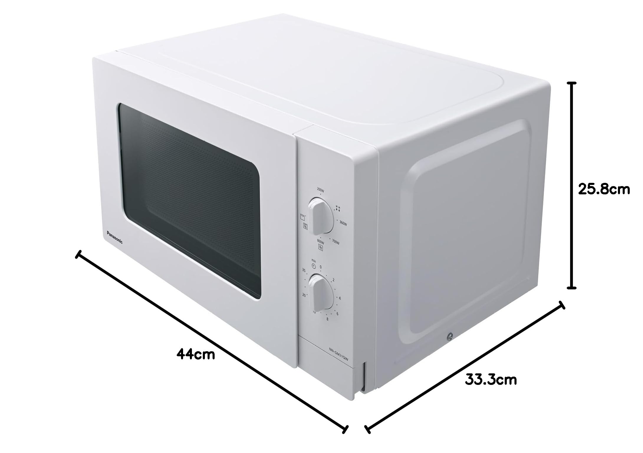 Panasonic NN-GM21QWEPG 20L kompaktowa kuchenka mikrofalowa z grillem, 800 W, kuchenka kombinowana, 5 poziomów mocy, funkcja rozmrażania, pokrętło obrotowe, szklany talerz obrotowy, biały