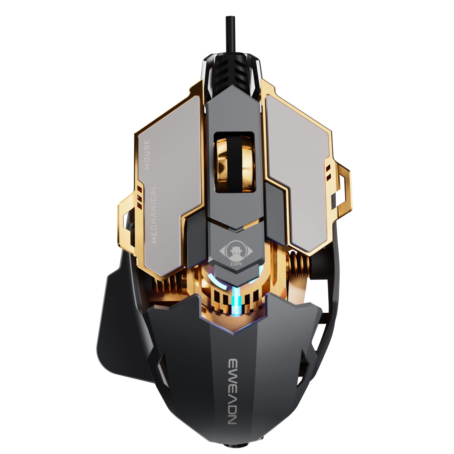 SEUNKWANG EWEADN G5 Souris de jeu filaire ergonomique, RVB, 12800 DPI réglable, 9 boutons macro programmables avec touche Rapid Fire, compatible avec PC/ordinateur portable/Windows - Gris