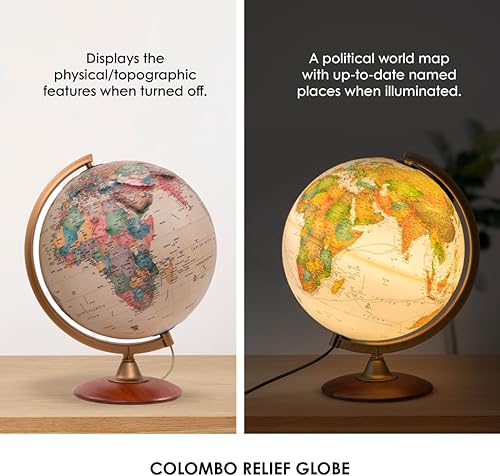 Miniatura 2 de Waypoint Geographic Colombo - Globo de alivio, globo del mundo iluminado de estilo océano antiguo de 12 pulgadas con relieve elevado, globo de