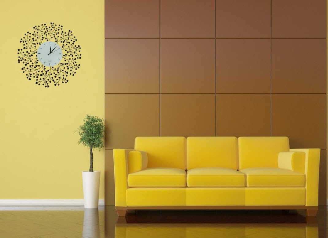 Lulu Decor, 24.50" Spring Blooms Decorative Metal Wall Clock with Golden and Black Metal Frame & White Lines Dial