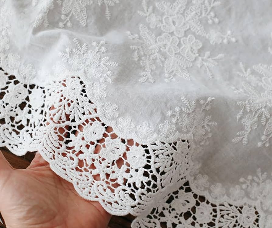 Amazon.co.jp: 幅36cm x長さ180cmくり抜き花刺繍コットンレース