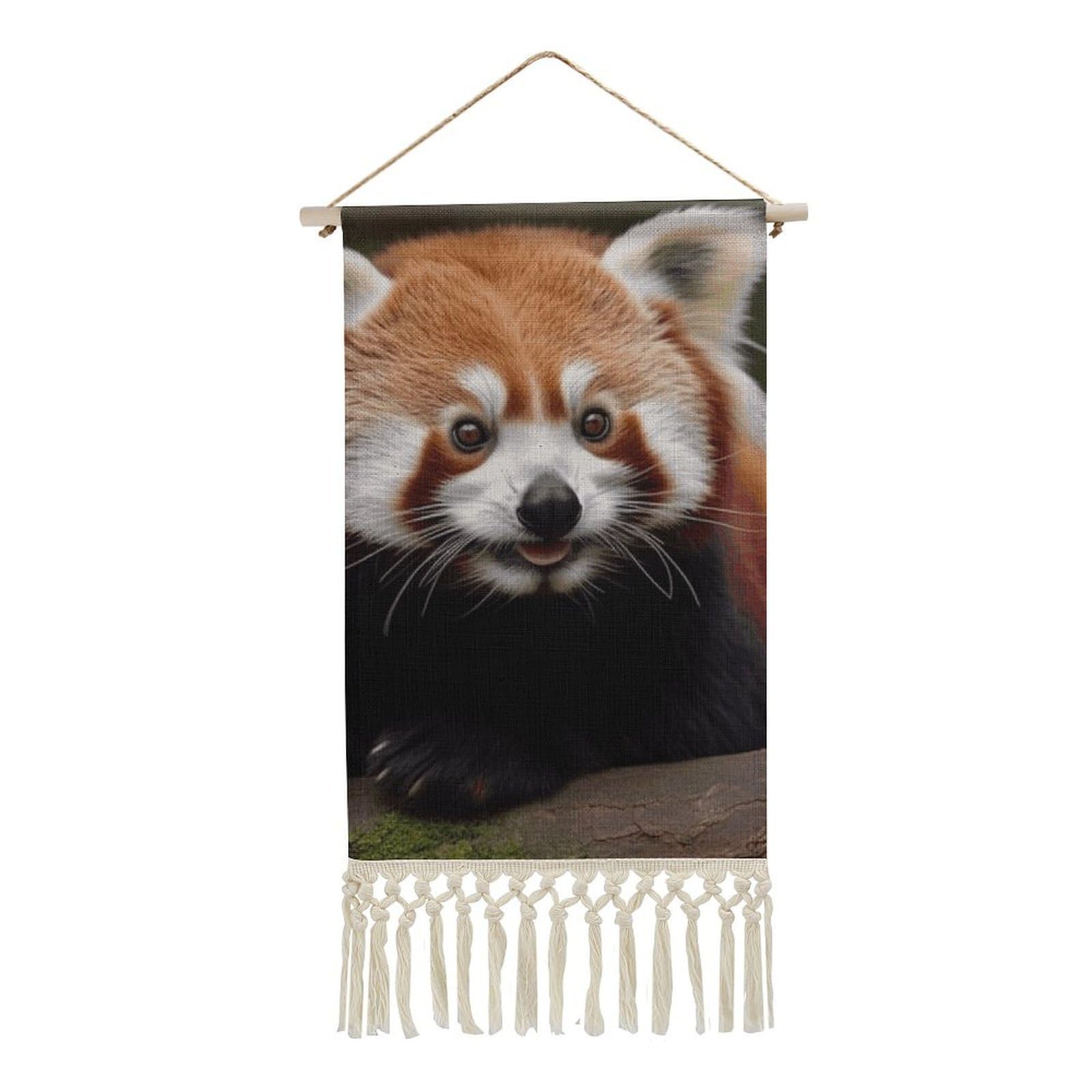 BTCOWZRV Cotton And Linen Hanging Poster with Tassels, Animal Red Panda Wall Hanging Tapestry Vintage Wall Art Painting Modern Artwork Decoration for Home Decor Ready to Hang 10x19.6 in