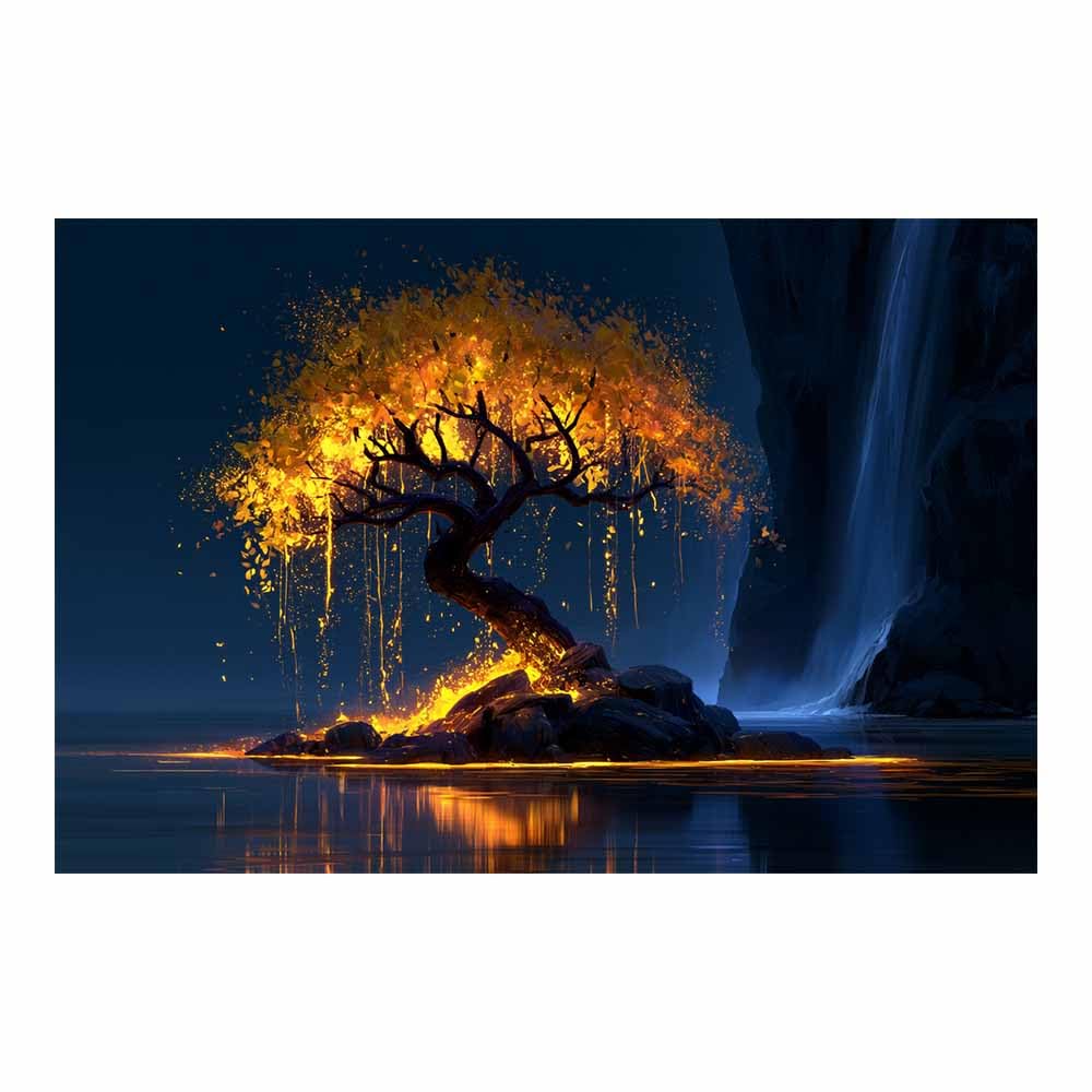 HOQIU Tree Wall Art Wealth Glows Tree artwork, home canvas prints, for Bathroom Living Room Bedroom(Multicolor)-60x80cm Unframed